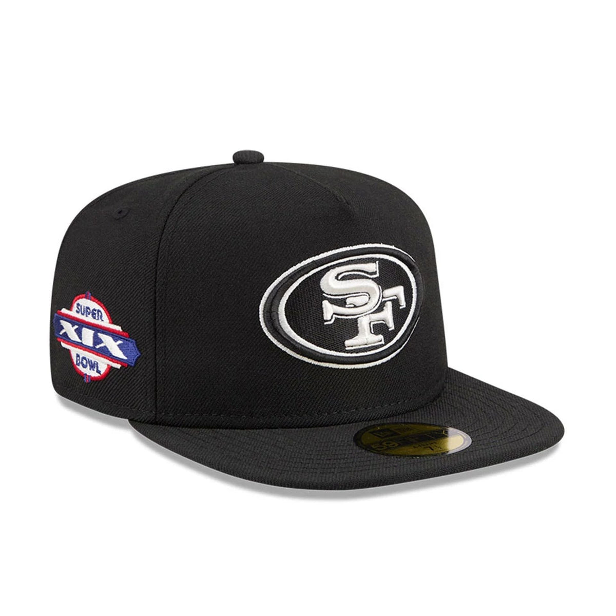 San Francisco 49ers NFL Chiseled Embroidery Black 59FIFTY A-Frame Fitted Cap-klyvox