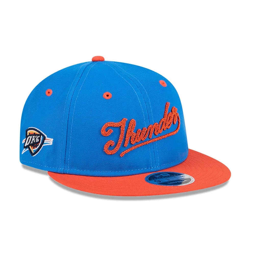OKC Thunder NBA Chainstitch Script Blue Retro Crown 9FIFTY Adjustable Cap-klyvox