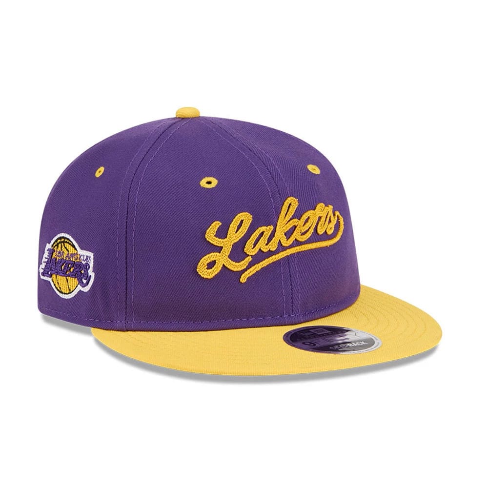 LA Lakers NBA Chainstitch Script Purple Retro Crown 9FIFTY Adjustable Cap-klyvox