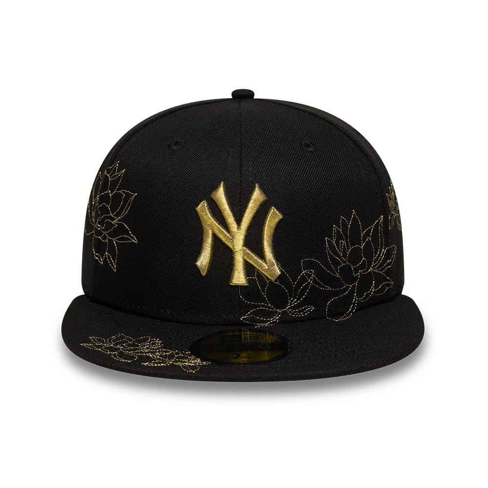 New York Yankees MLB Floral Black 59FIFTY Fitted Cap-klyvox