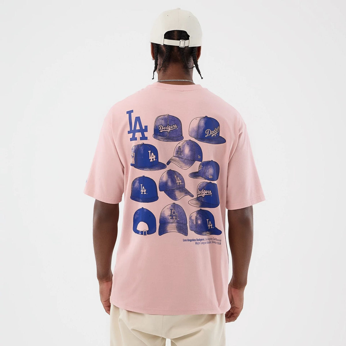 LA Dodgers MLB Cap Graphic Pastel Pink Oversized T-Shirt-klyvox