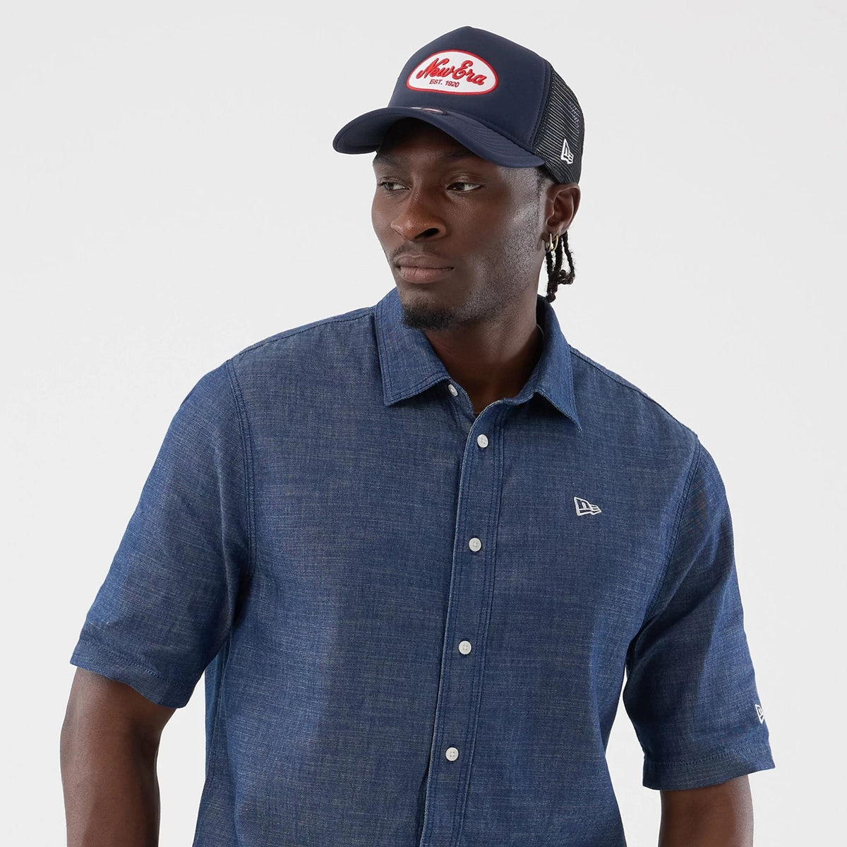 New Era Denim Blue Short Sleeve Shirt-klyvox