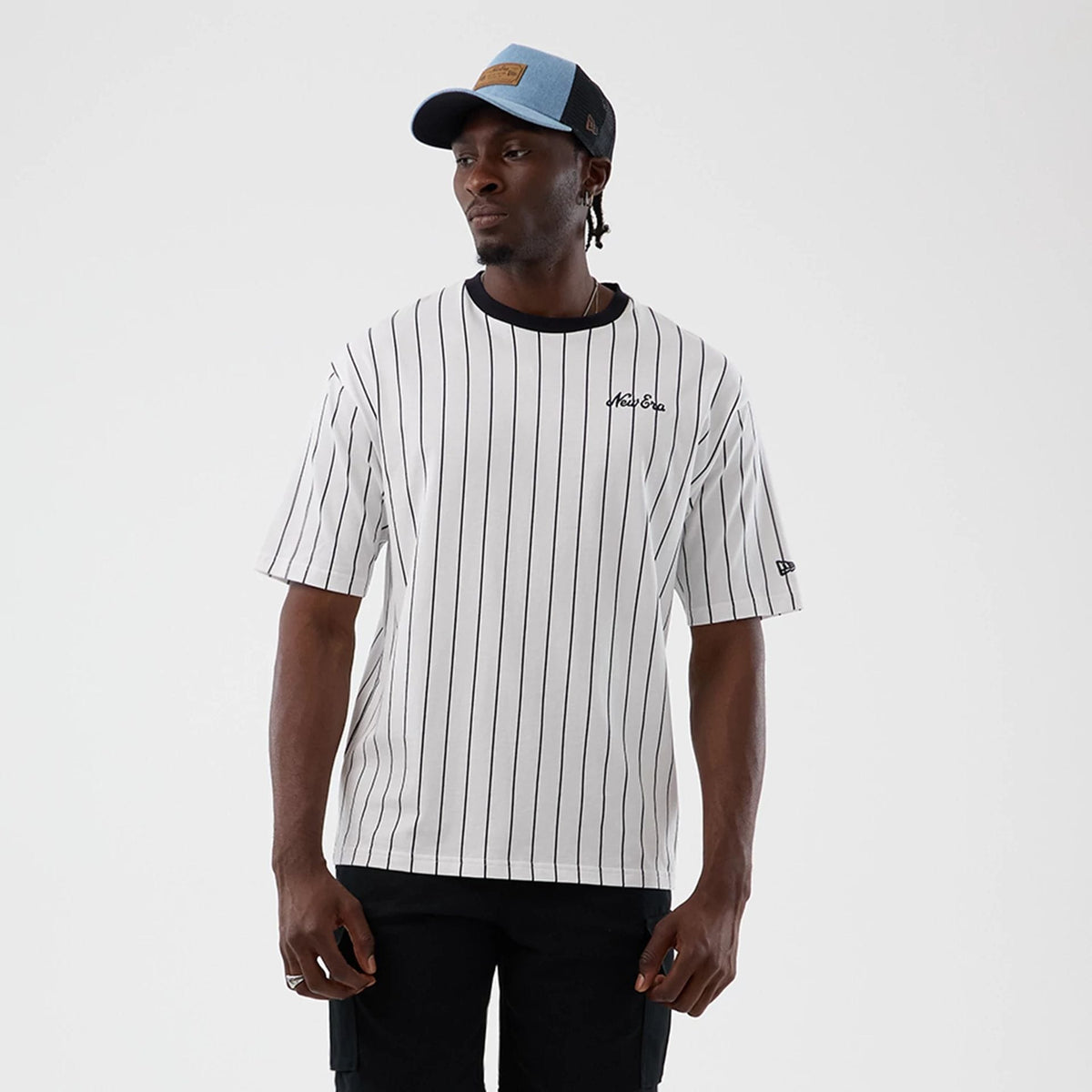 New Era Pinstripe Open White Oversized T-Shirt-klyvox