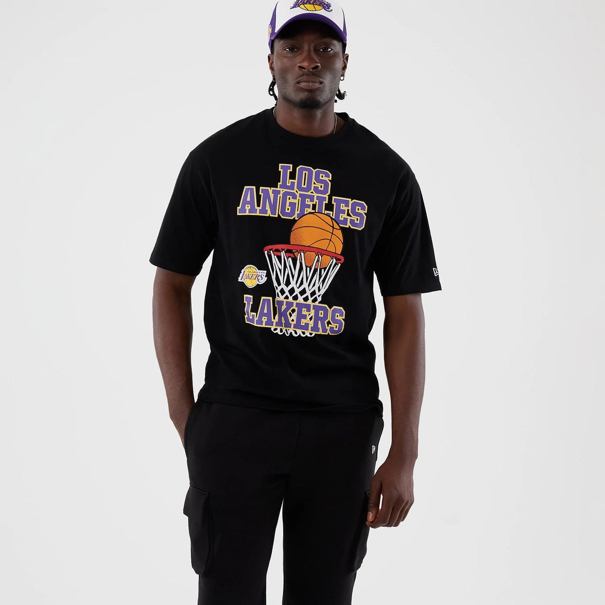 LA Lakers NBA Basketball Graphic Black Oversized T-Shirt-klyvox