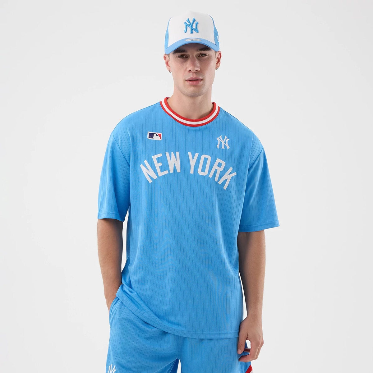 New York Yankees MLB Arch Pastel Blue Oversized T-Shirt-klyvox