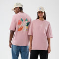 New Era Floral Graphic Pastel Pink Oversized T-Shirt-klyvox