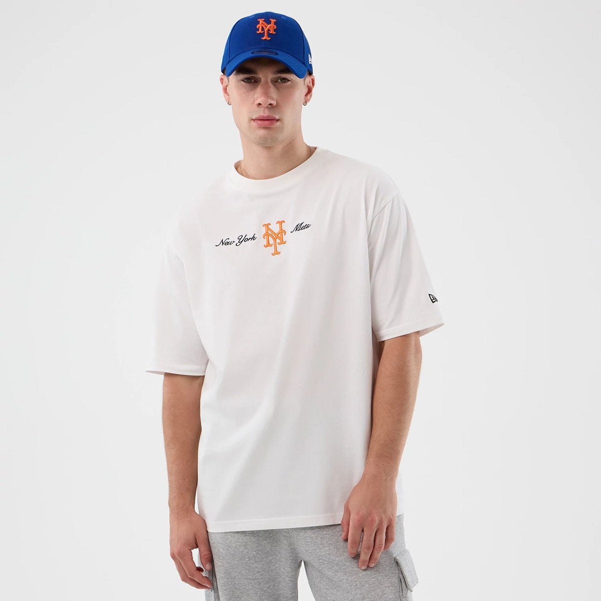 New York Mets MLB Script White Oversized T-Shirt-klyvox