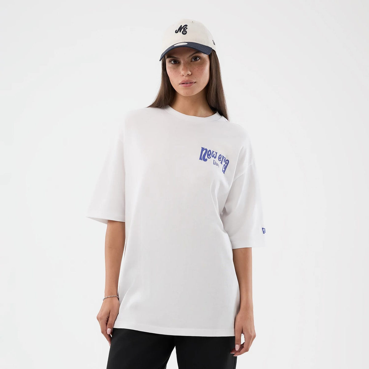 New Era Fun Pizza Graphic White Oversized T-Shirt-klyvox