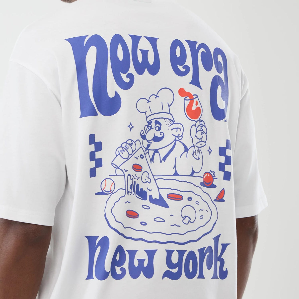 New Era Fun Pizza Graphic White Oversized T-Shirt-klyvox