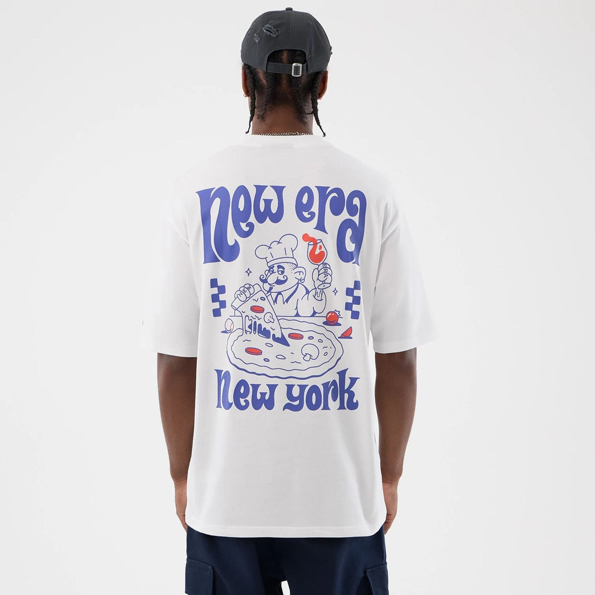 New Era Fun Pizza Graphic White Oversized T-Shirt-klyvox