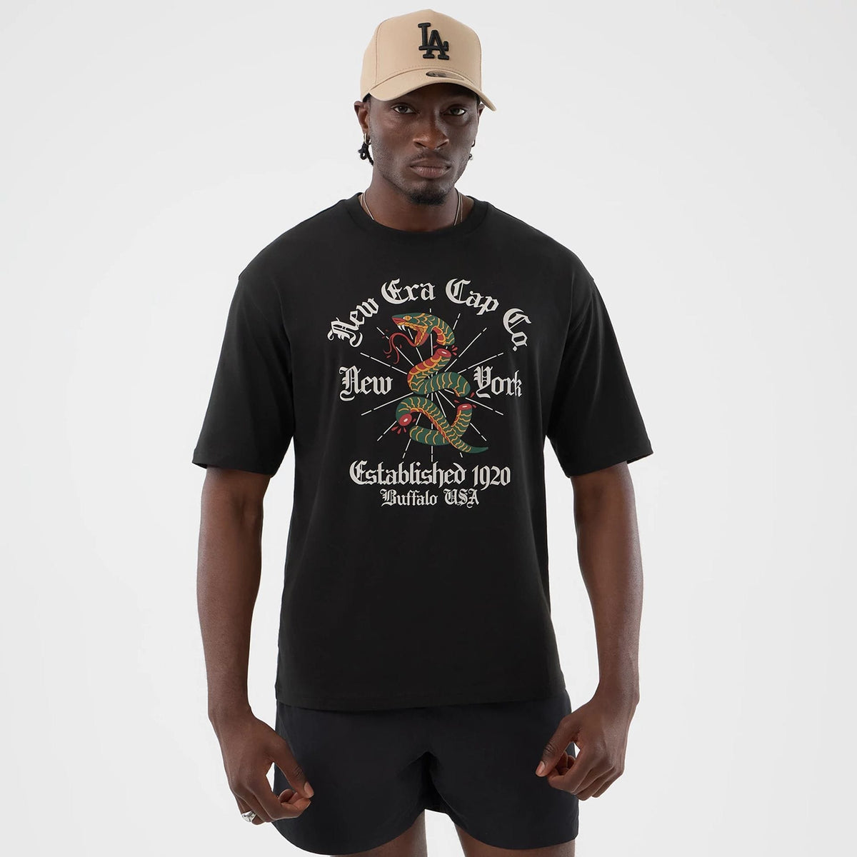 New Era Serpent Graphic Black Oversized T-Shirt-klyvox