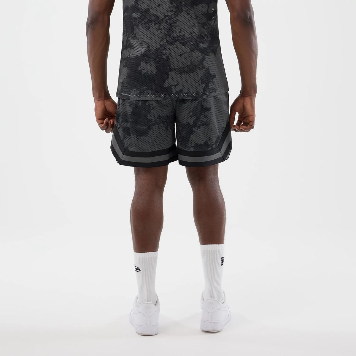 New Era All Over Print Mesh Black Camo Shorts-klyvox