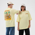 New Era Fun Beach Party Graphic Pastel Yellow Oversized T-Shirt-klyvox