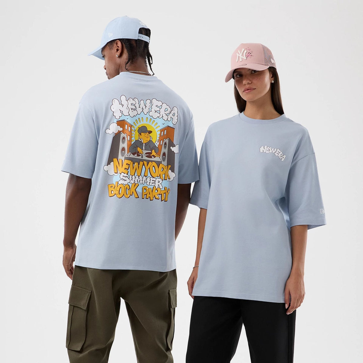 New Era Fun Block Party Graphic Pastel Blue Oversized T-Shirt-klyvox