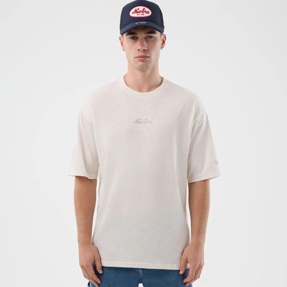 New Era Slub Open White Oversized T-Shirt-klyvox