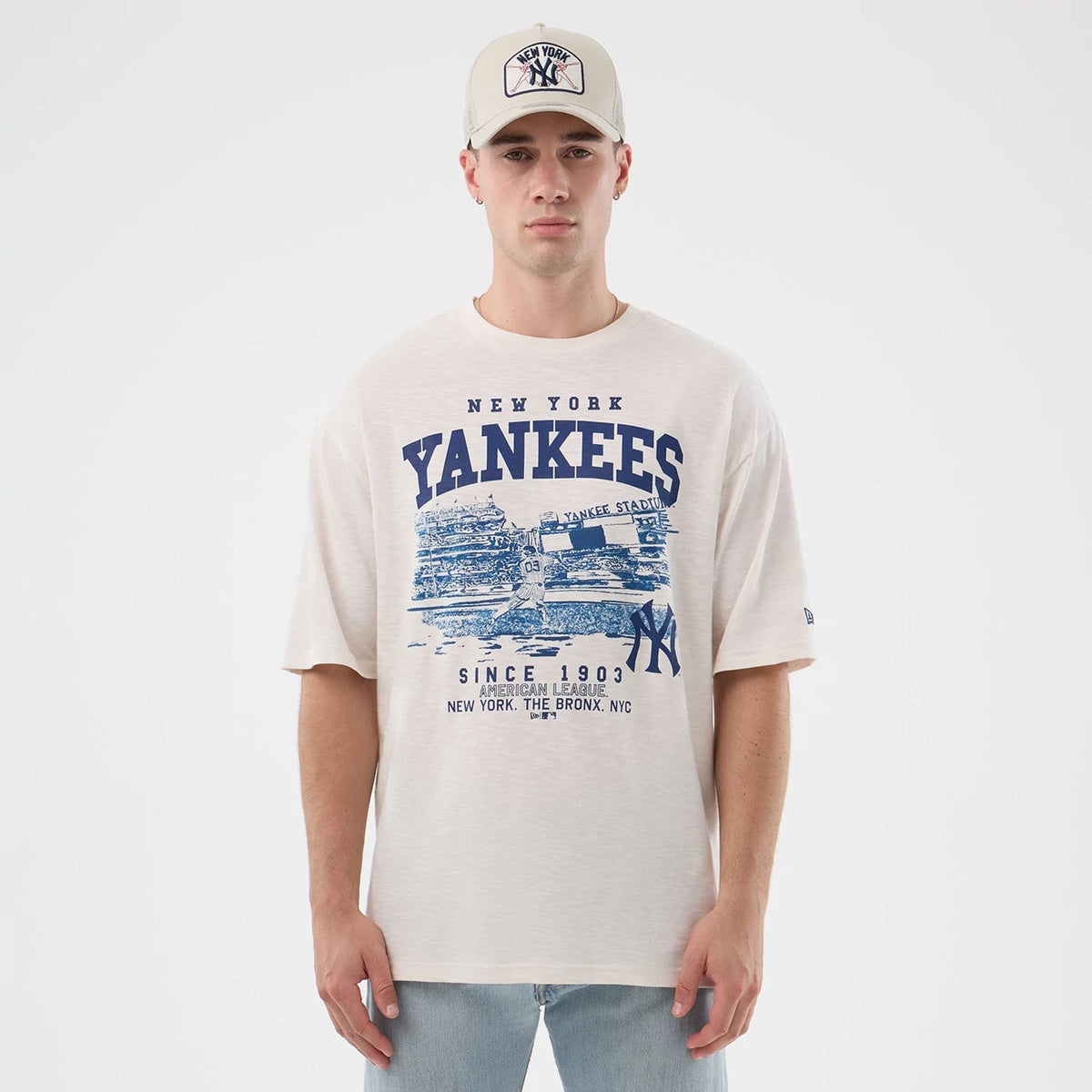New York Yankees MLB Slub Open White Oversized T-Shirt-klyvox
