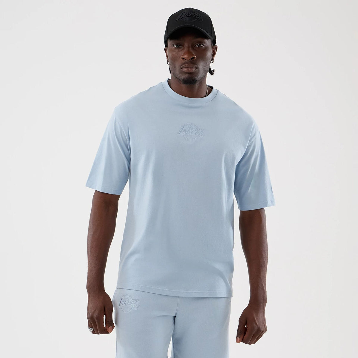 LA Lakers NBA League Essential Pastel Blue Oversized T-Shirt-klyvox