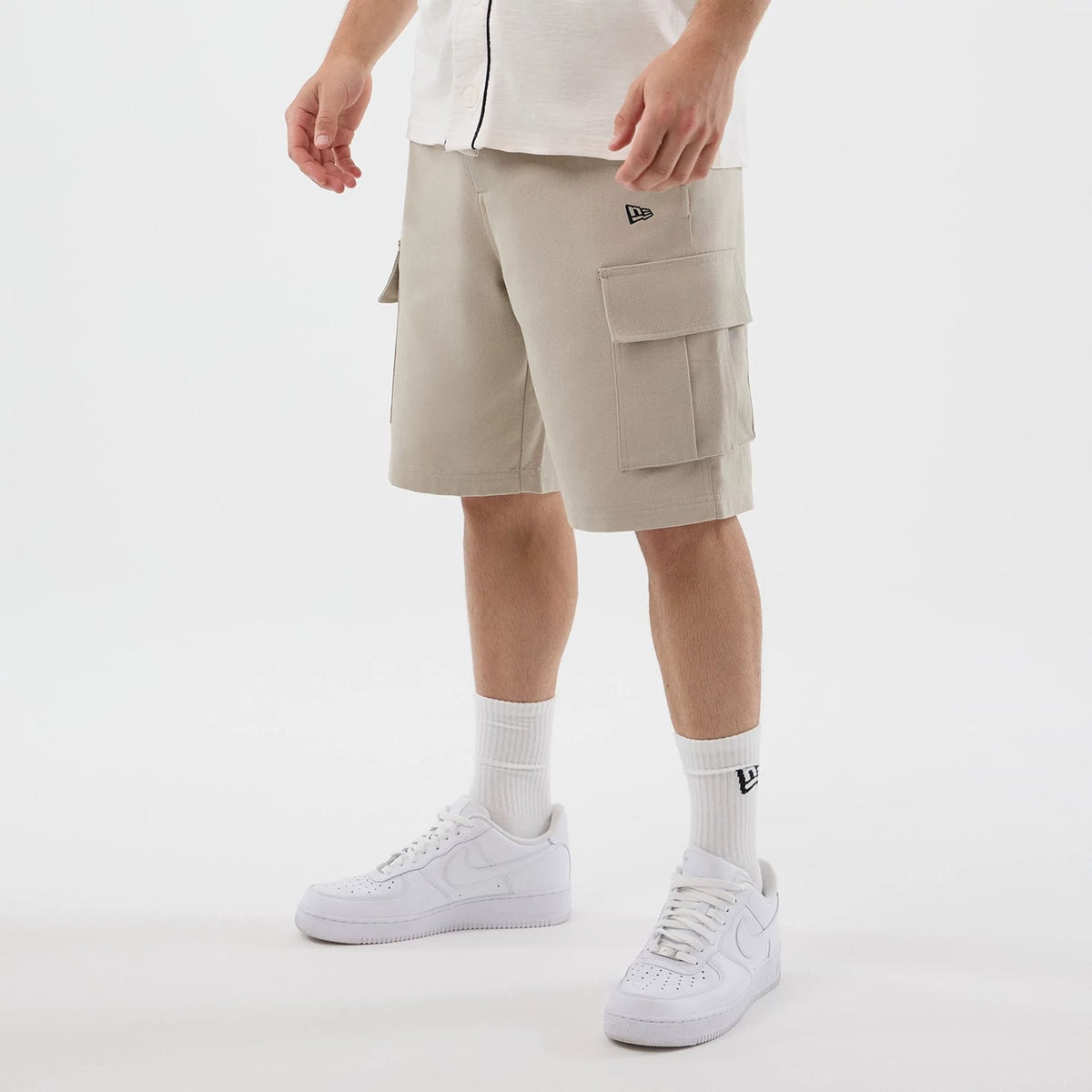 New Era Light Beige Cargo Shorts-klyvox