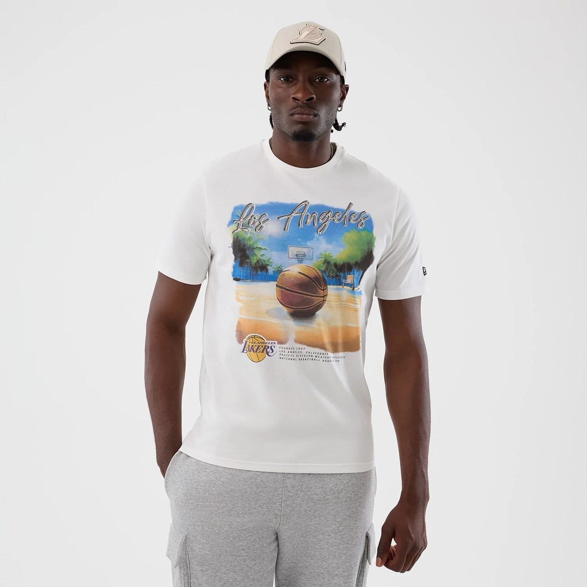 LA Lakers NBA Beach Graphic White T-Shirt-klyvox