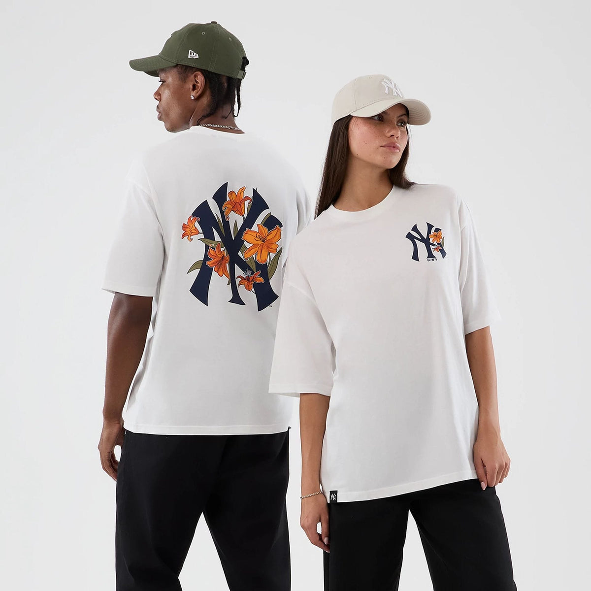New York Yankees MLB Floral White Oversized T-Shirt-klyvox
