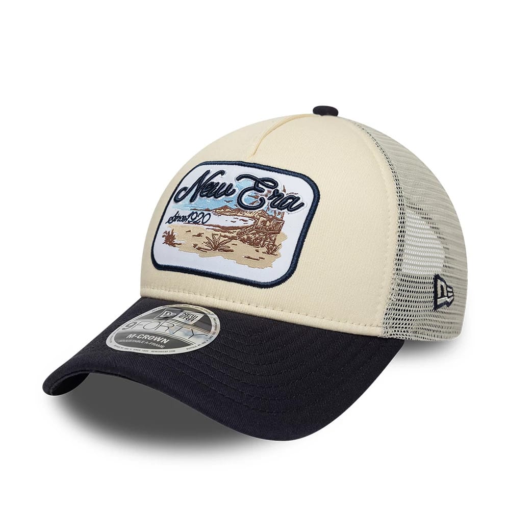 New Era Light Beige 9FORTY M-Crown A-Frame Trucker Adjustable Cap-klyvox
