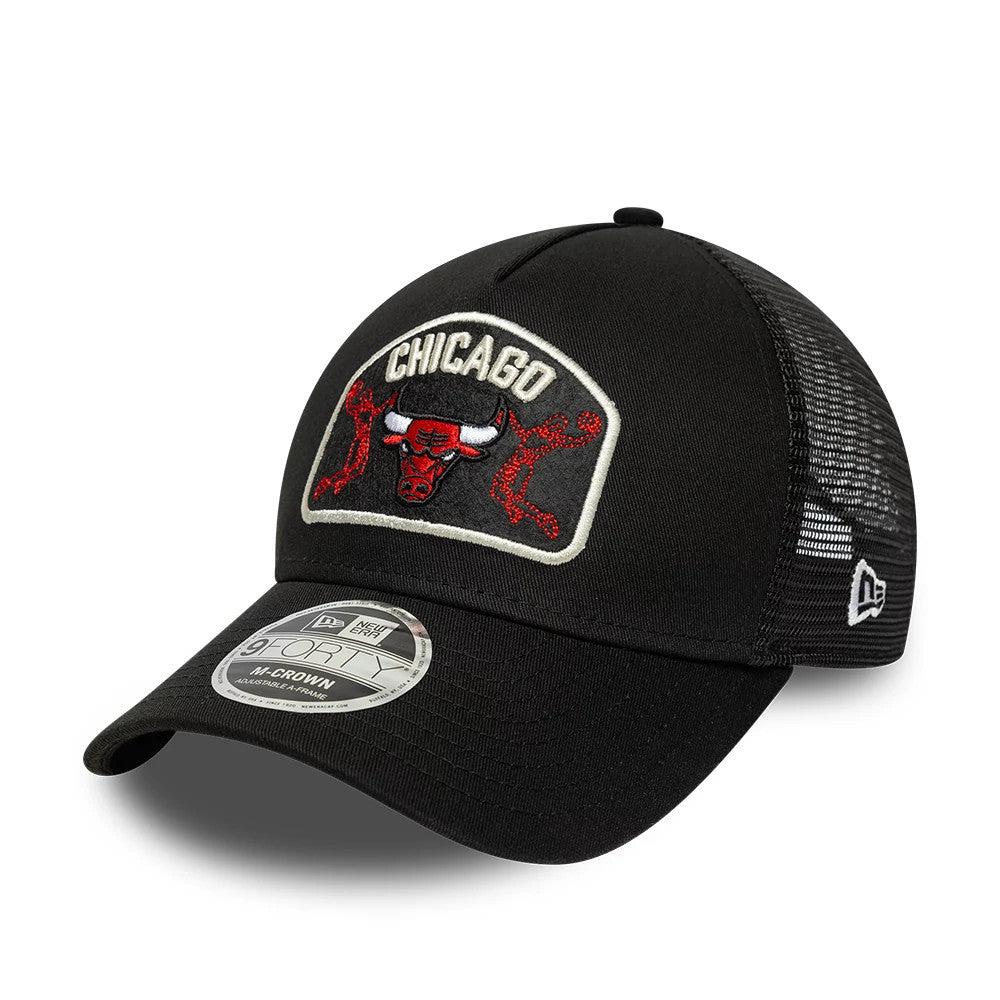 Chicago Bulls NBA Black 9FORTY M-Crown A-Frame Trucker Adjustable Cap-klyvox