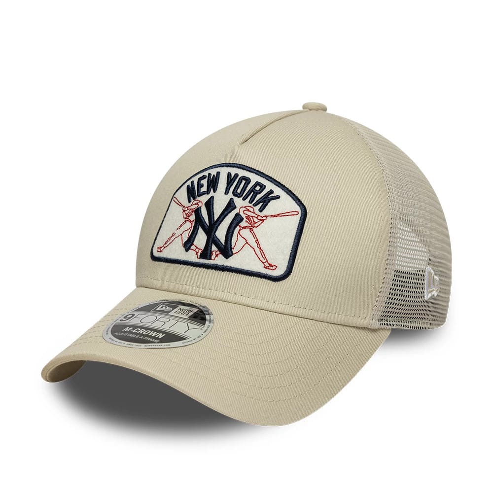 New York Yankees MLB Patch Cream 9FORTY M-Crown A-Frame Trucker Adjustable Cap-klyvox