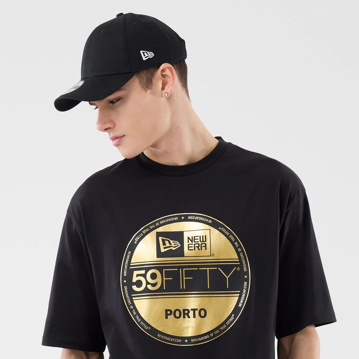 New Era Sticker Porto Black Oversized T-Shirt-klyvox