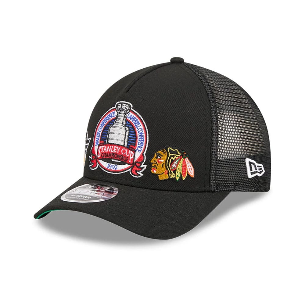 Penguins NHL Stanley Cup Black 9FORTY M-Crown A-Frame Trucker Adjustable Cap-klyvox