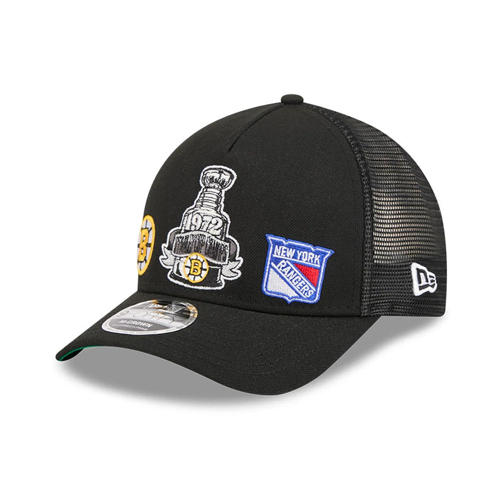Bruins NHL Stanley Cup Black 9FORTY M-Crown A-Frame Trucker Adjustable Cap-klyvox