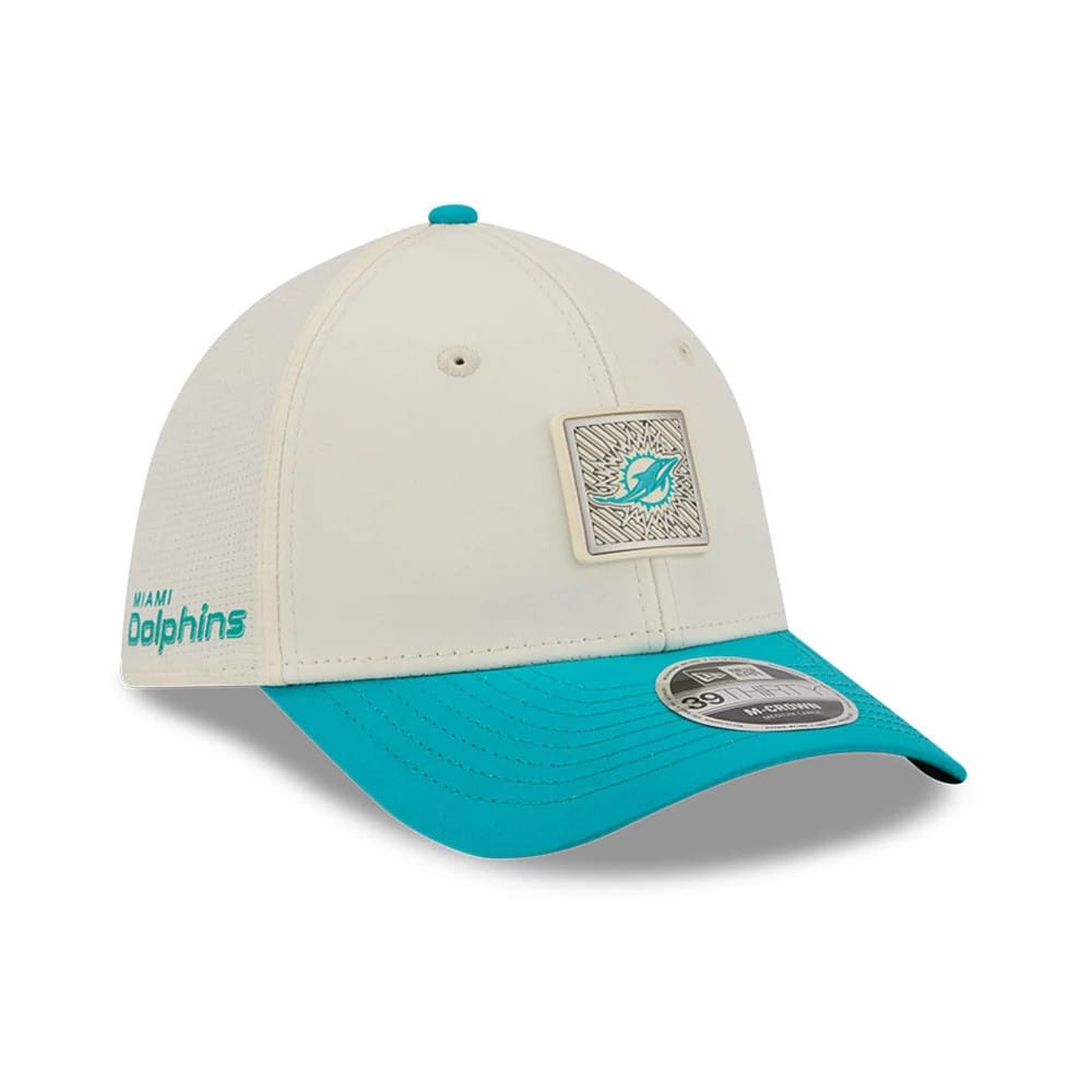 Miami Dolphins NFL Training 2026 White 39THIRTY M-Crown Stretch Fit Cap-klyvox