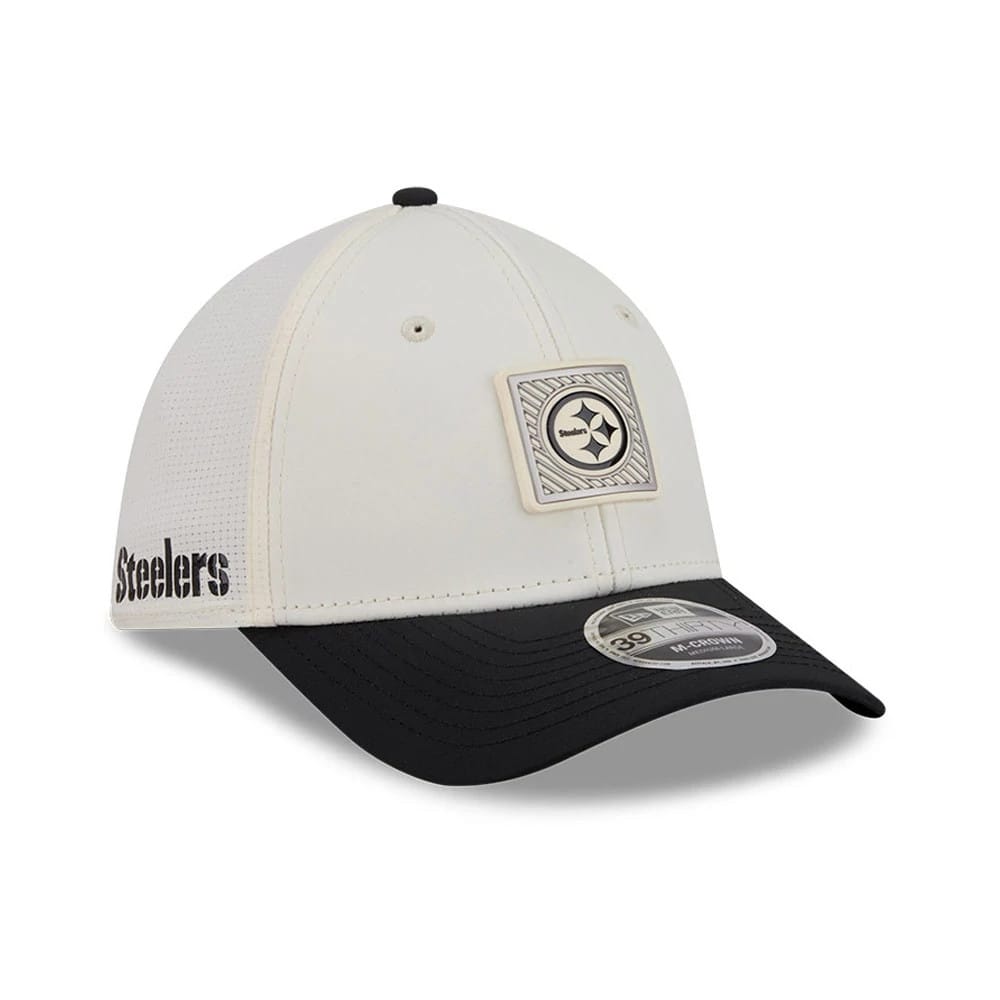 Steelers NFL Training 2026 White 39THIRTY M-Crown Stretch Fit Cap-klyvox