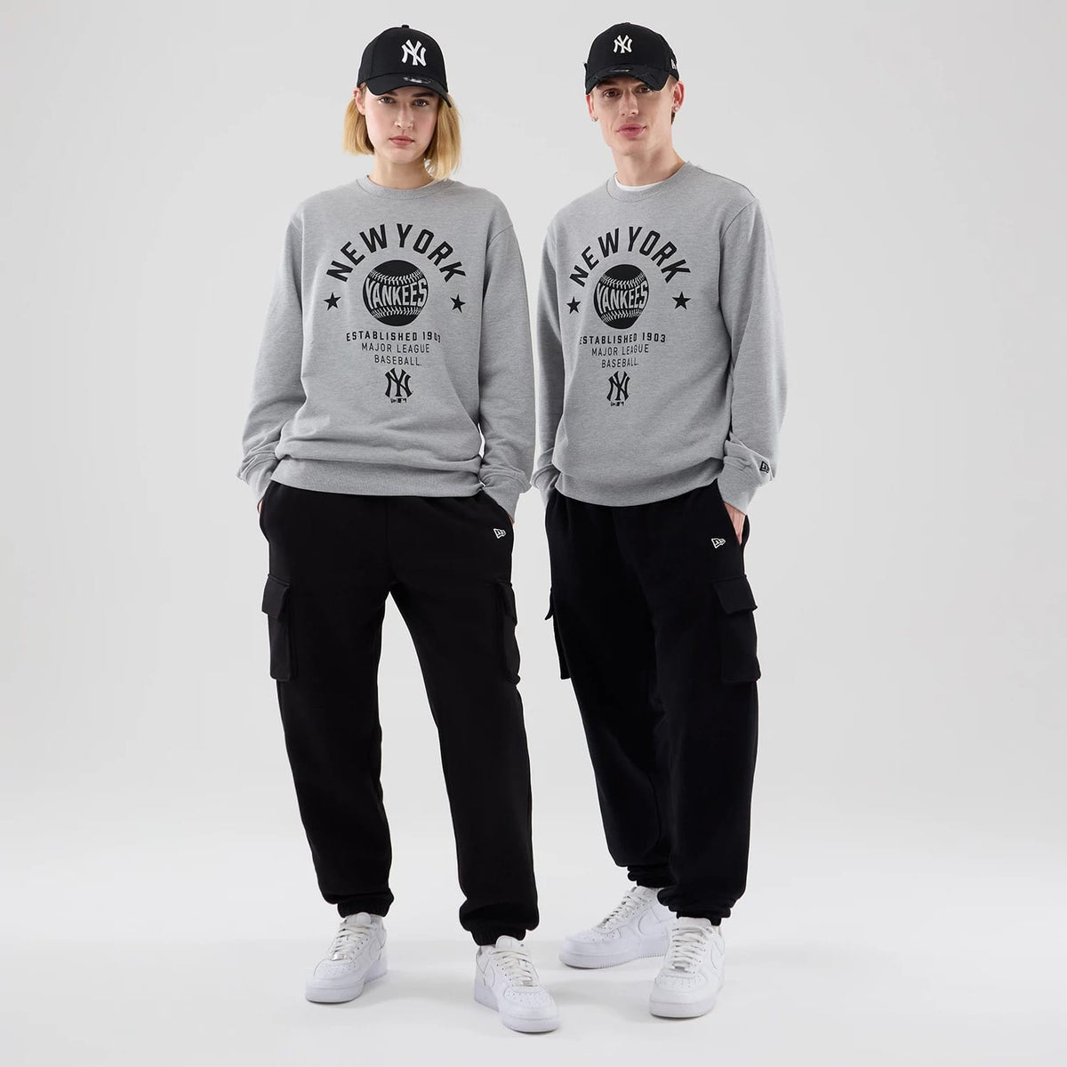 New York Yankees MLB Graphic Grey Oversized Crew Neck Sweater-klyvox