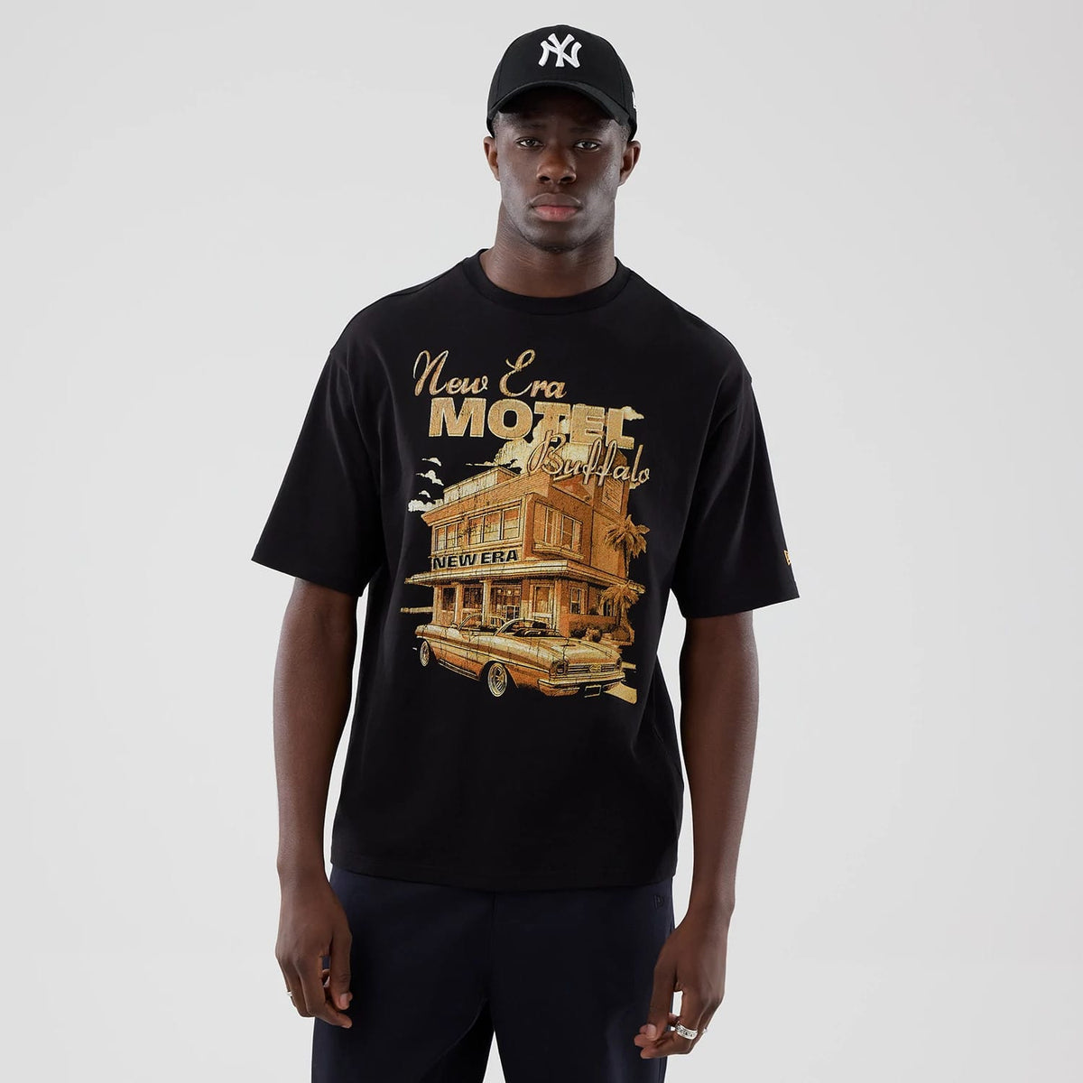 New Era Motor Graphic Black Oversized T-Shirt-klyvox