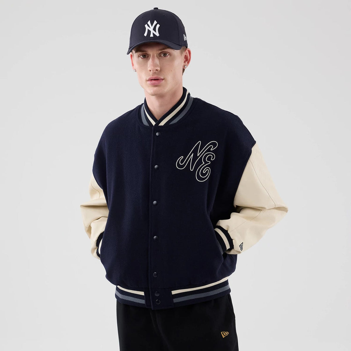 New Era Oversized Navy Varsity Jacket-klyvox