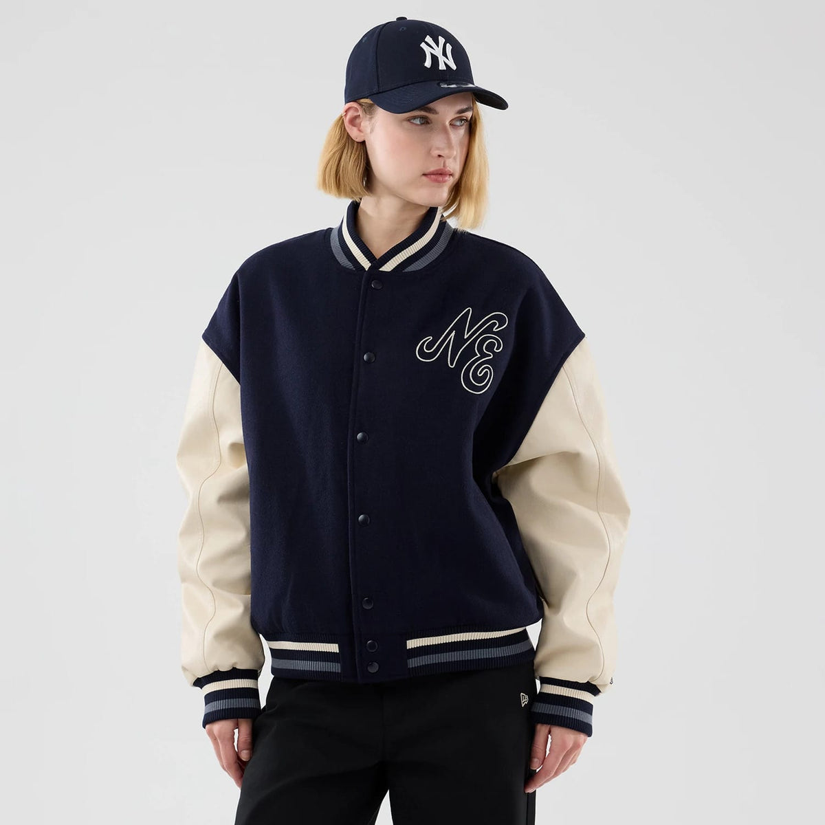 New Era Oversized Navy Varsity Jacket-klyvox