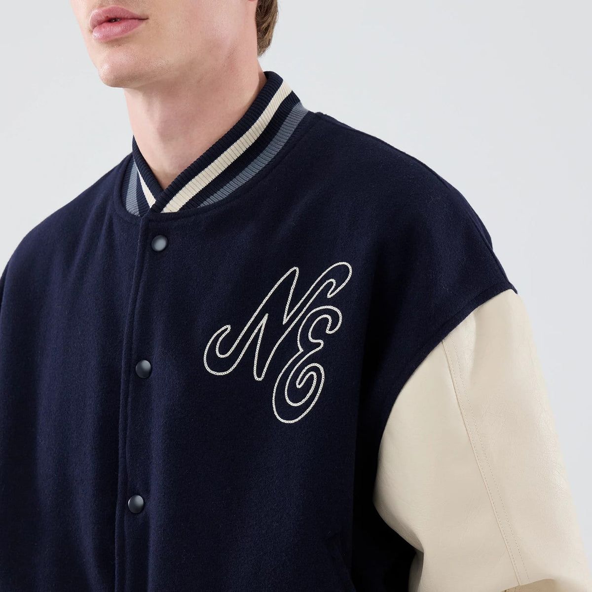New Era Oversized Navy Varsity Jacket-klyvox