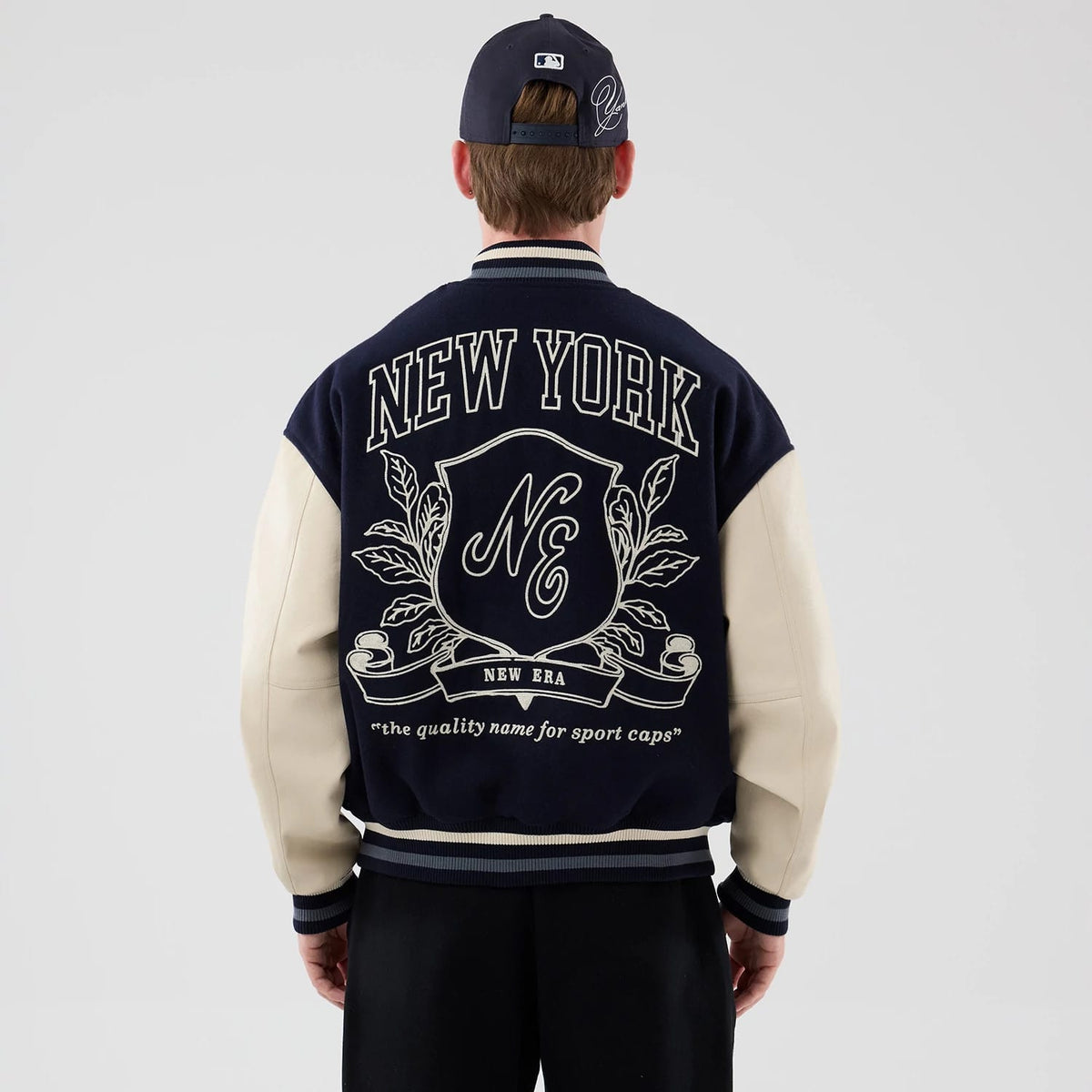 New Era Oversized Navy Varsity Jacket-klyvox