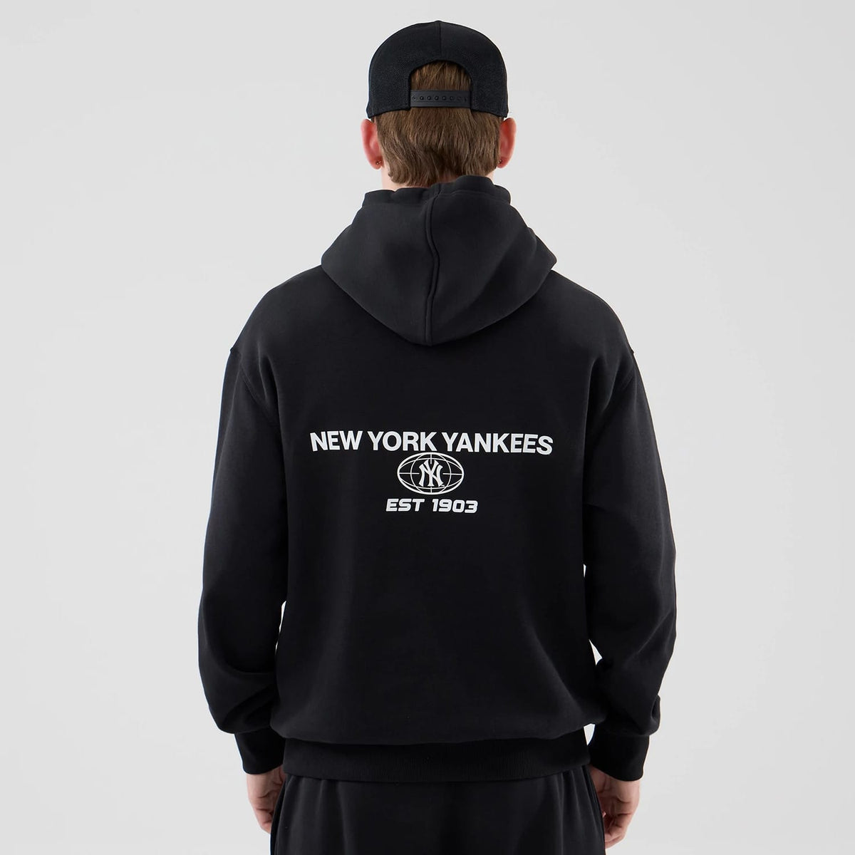 New York Yankees MLB Logo Graphic Black Oversized Pullover Hoodie-klyvox