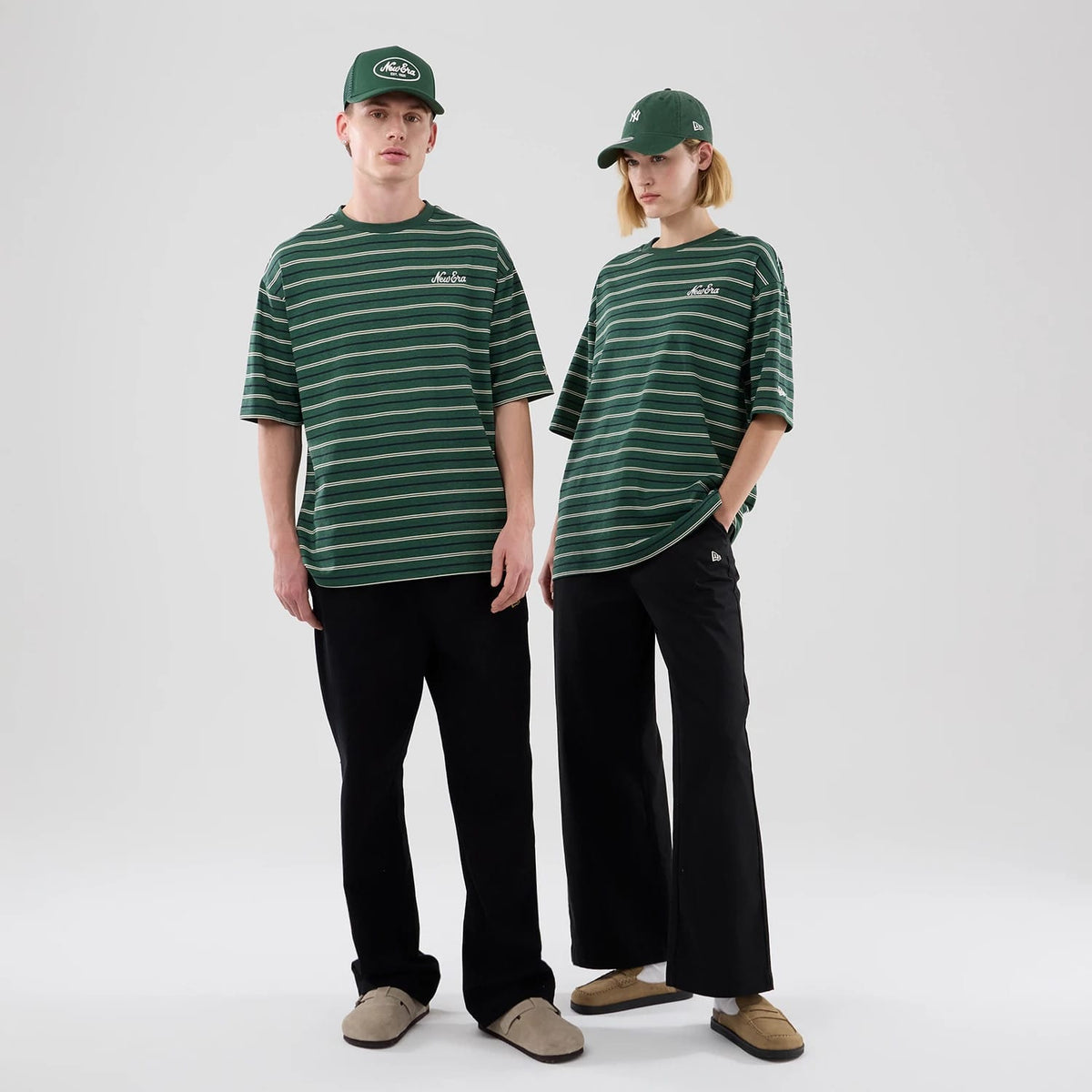 New Era Stripe Dark Green Oversized T-Shirt-klyvox