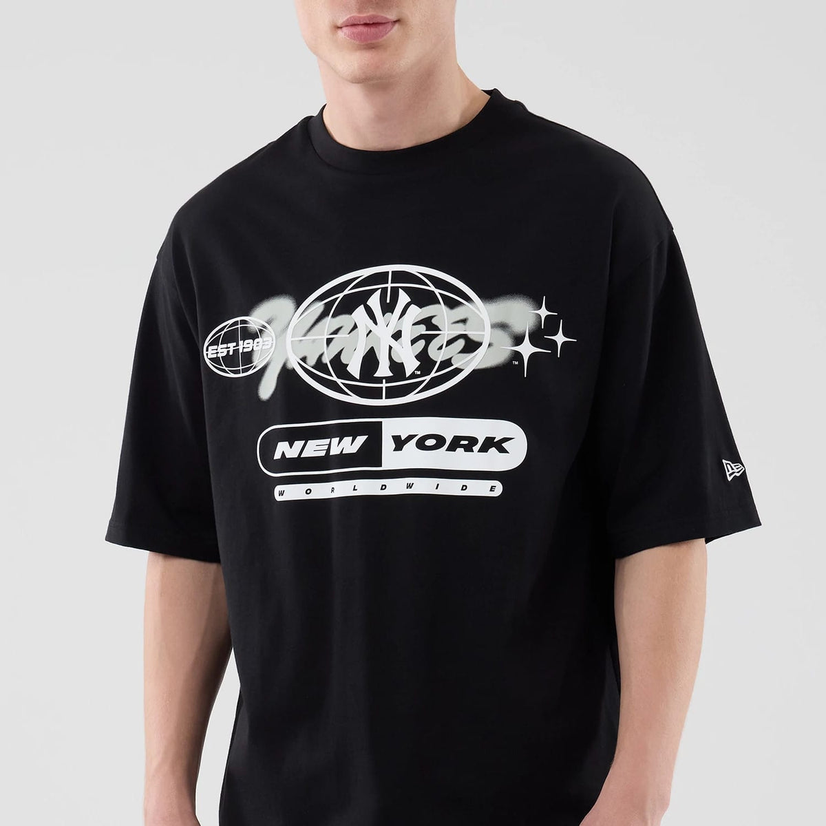 New York Yankees MLB Logo Graphic Black Oversized T-Shirt-klyvox