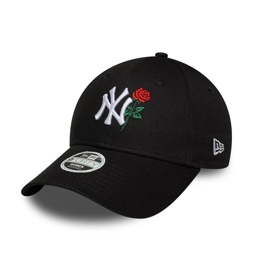 New York Yankees Womens MLB Flower Icon Black 9FORTY Adjustable Cap-klyvox
