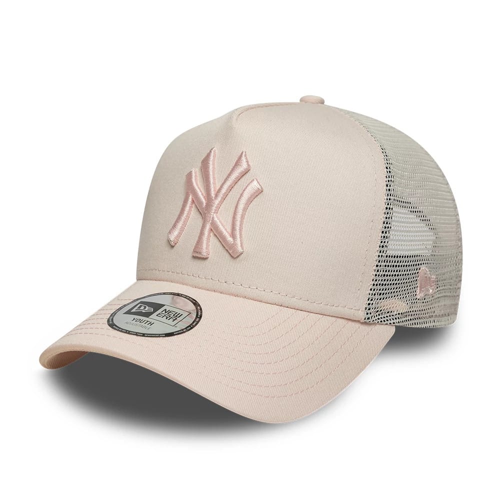 Yankees Youth MLB League Essential Pastel Pink 9FORTY A-Frame Trucker Adjustable Cap-klyvox