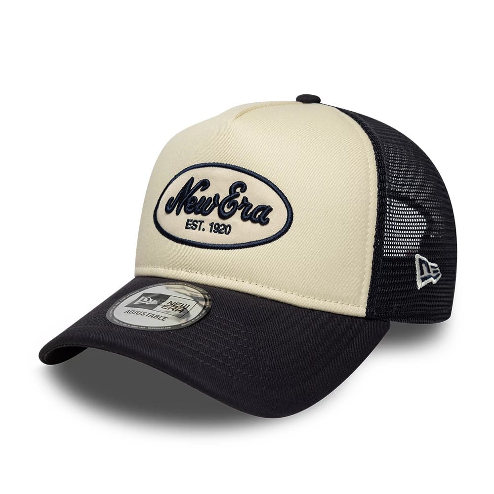 New Era Oval Patch Black 9FORTY A-Frame Trucker Adjustable Cap-klyvox