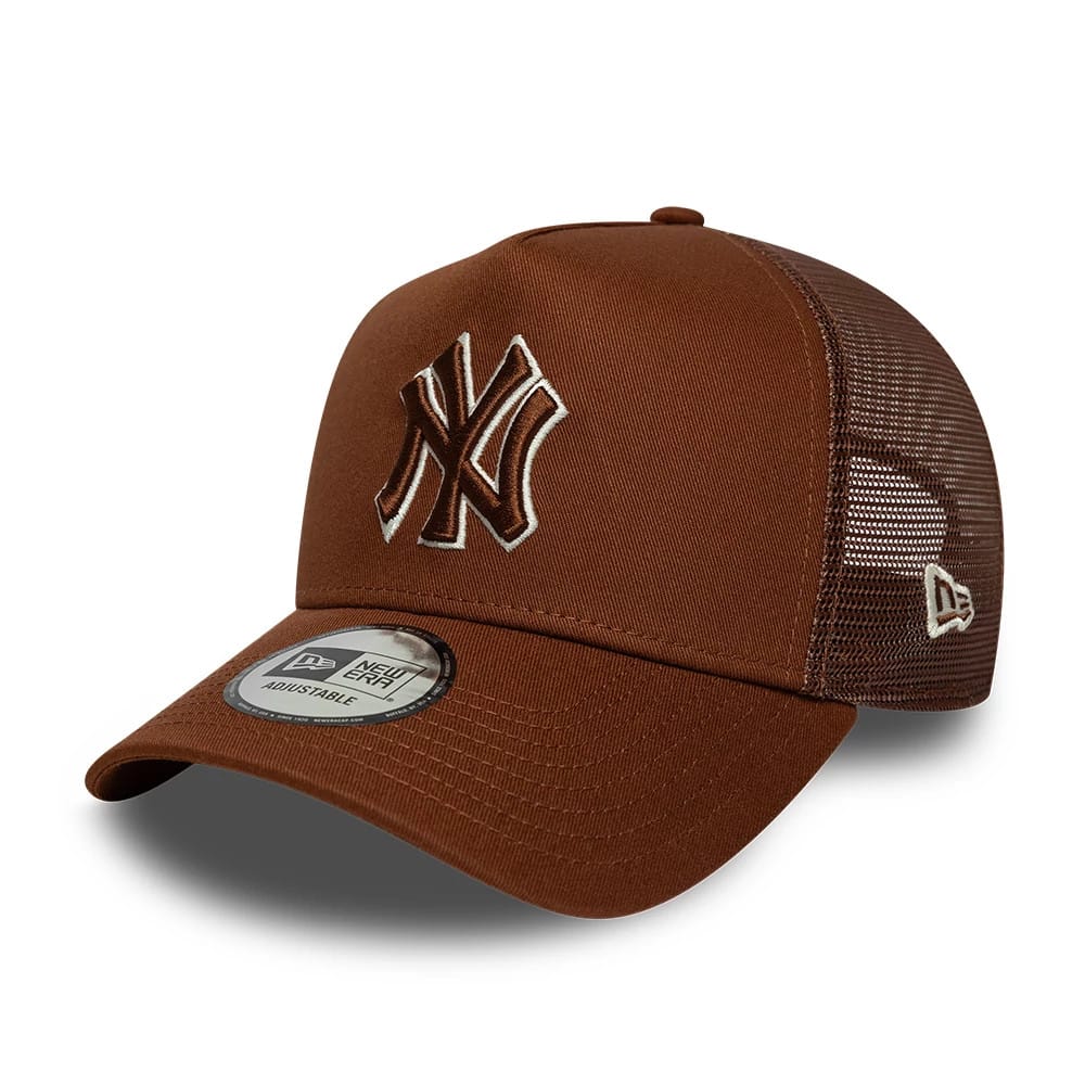 New York Yankees MLB Outline Brown 9FORTY E-Frame Trucker Adjustable Cap-klyvox