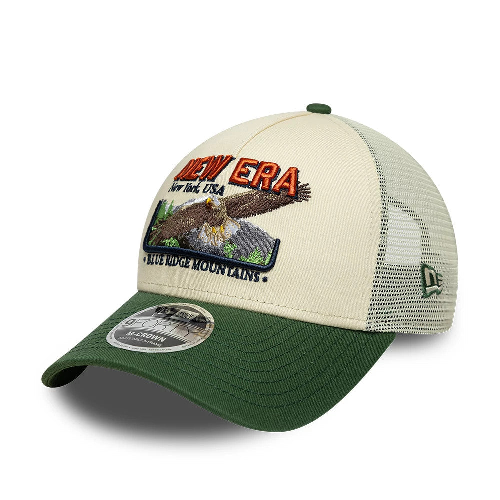 New Era Graphic Cream 9FORTY M-Crown A-Frame Trucker Adjustable Cap-klyvox
