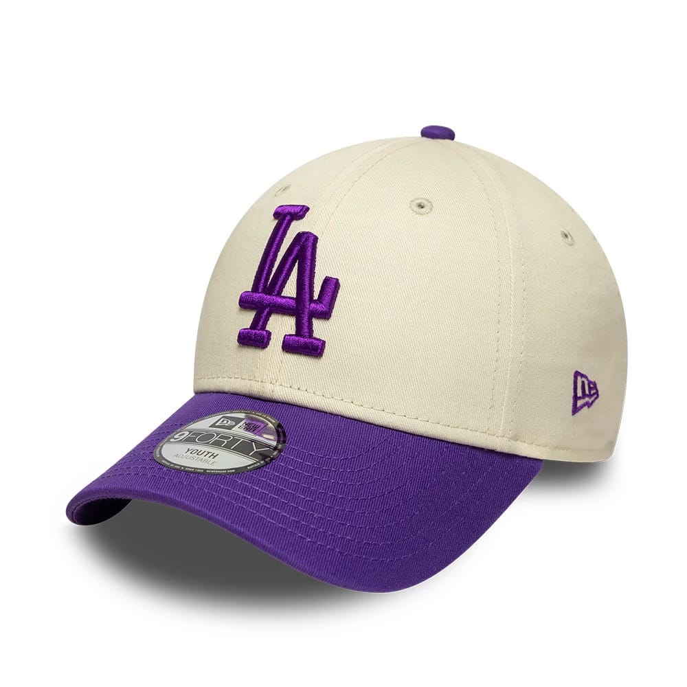 Dodgers Youth MLB League Essential Cream & Purple 9FORTY Adjustable Cap-klyvox