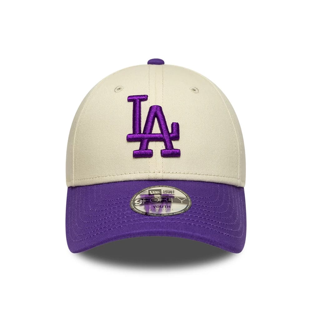Dodgers Youth MLB League Essential Cream & Purple 9FORTY Adjustable Cap-klyvox