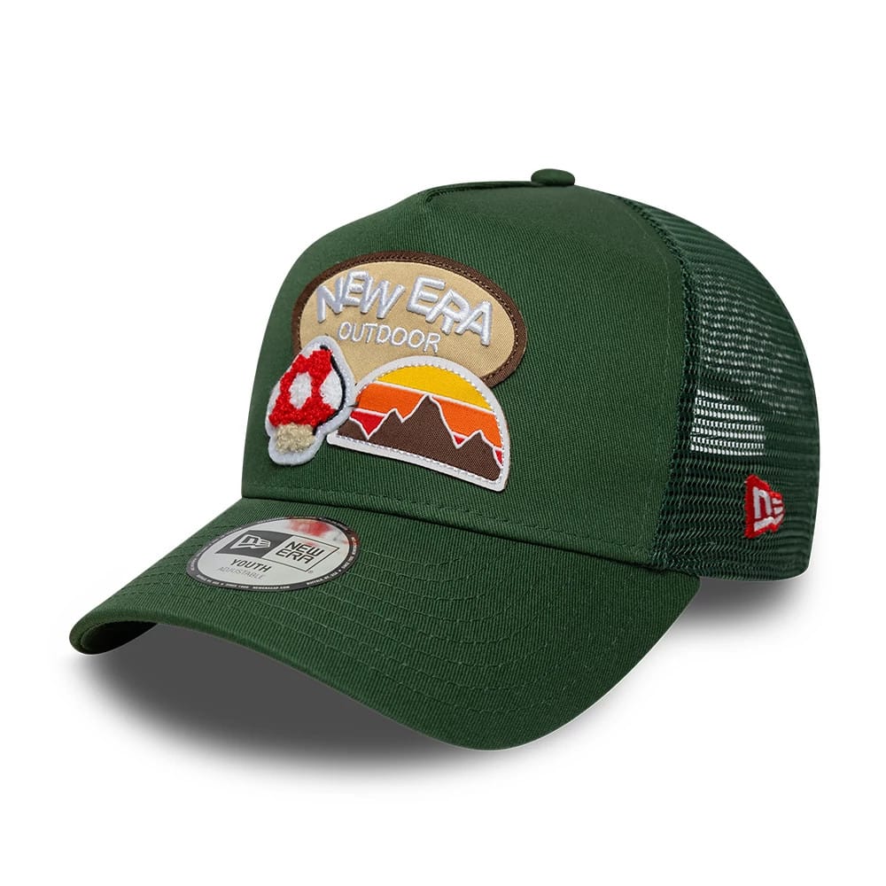 Youth New Era Outdoor Dark Green 9FORTY A-Frame Trucker Adjustable Cap-klyvox