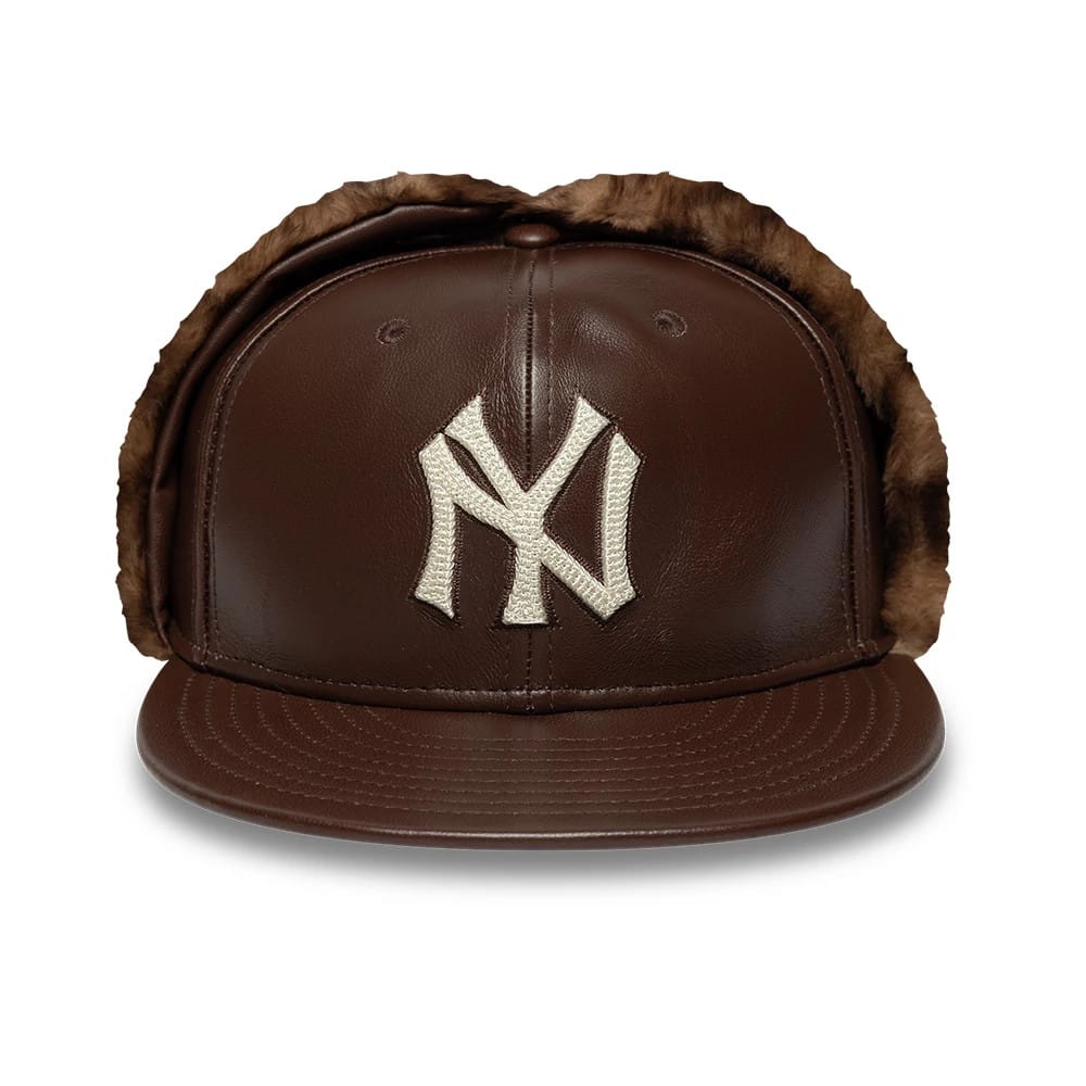 New York Yankees MLB Leather Brown Dogear 59FIFTY Fitted Cap-klyvox